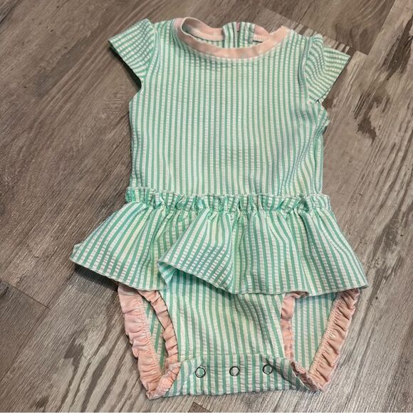Ruffle Butts Other - RUFFLE BUTTS One Piece Swimsuit Girls 12-18 months Stripe Bow